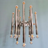 Large Space Age chandelier in chromed metal, design G. Sciolari, Boulanger, 1970