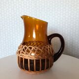 Pitcher blown glass and wicker