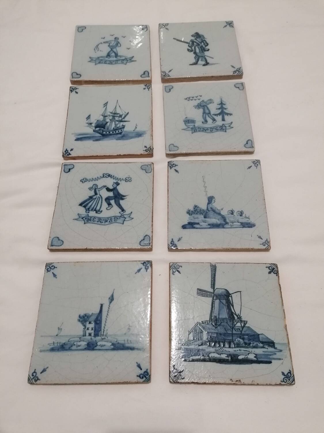 Old 18th century Delft tiles set of 8