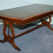 Grande Table Basse Vintage en Cuir Vert Chasseur