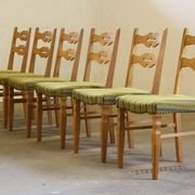 Vintage 1960s brutalist Danish modern oak dining chairs in the style of Henning Kjærnulf