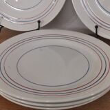 Set of 7 flat plates CERANORD St AMAND décor blue and red lines French Antique