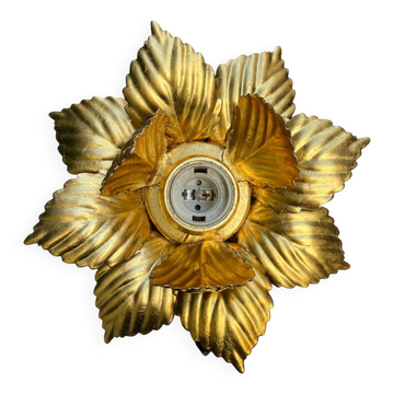 Applique fleur en métal doré à la feuille d'or vintage 1970 - 80