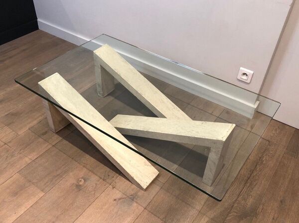 Table basse en marbre à plateau de verre