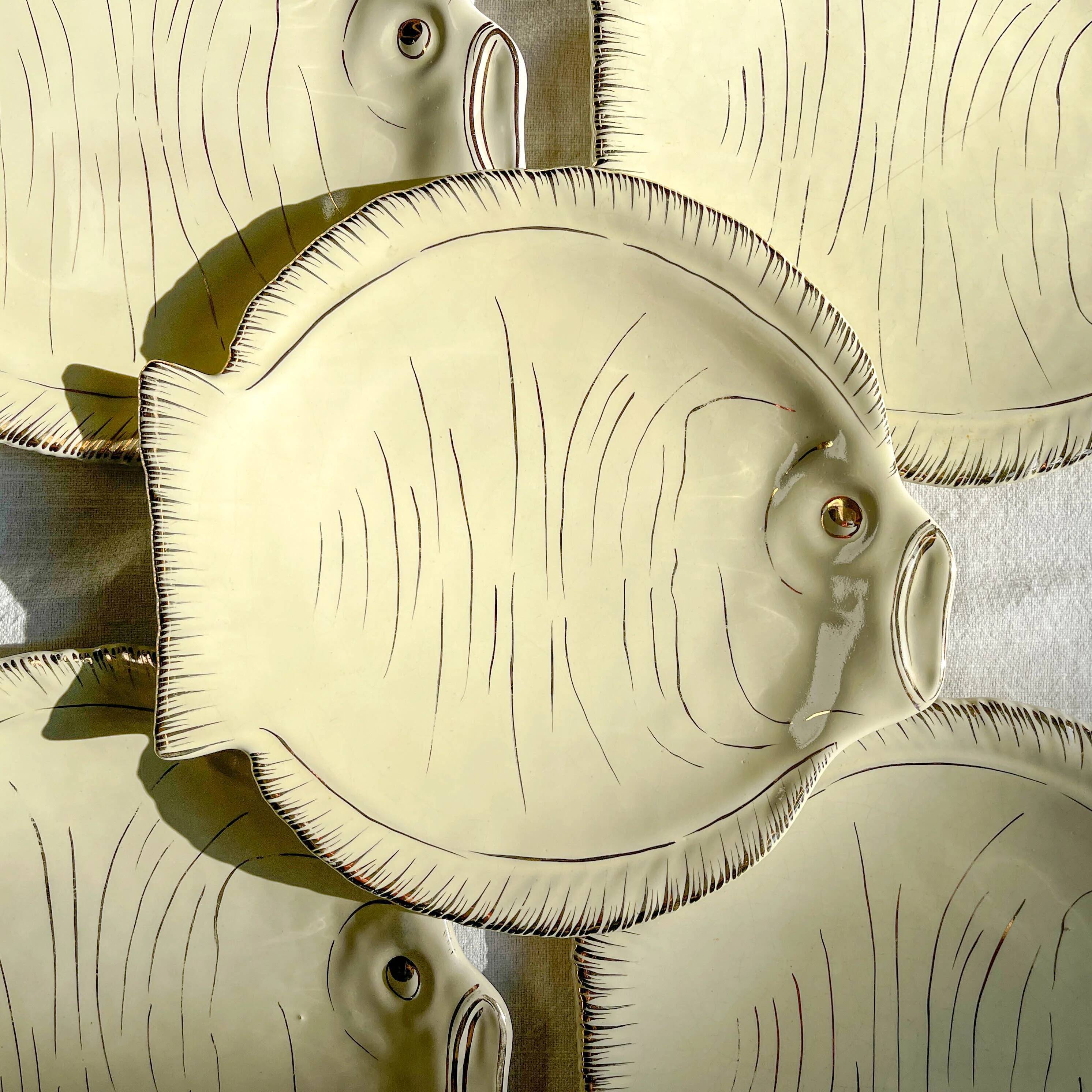 Vintage Italian fish service La Quercia – 1950s ceramic plates & bowls