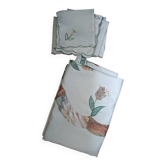 Tablecloth and napkins with a spring theme, vintage tulips, new polyester.