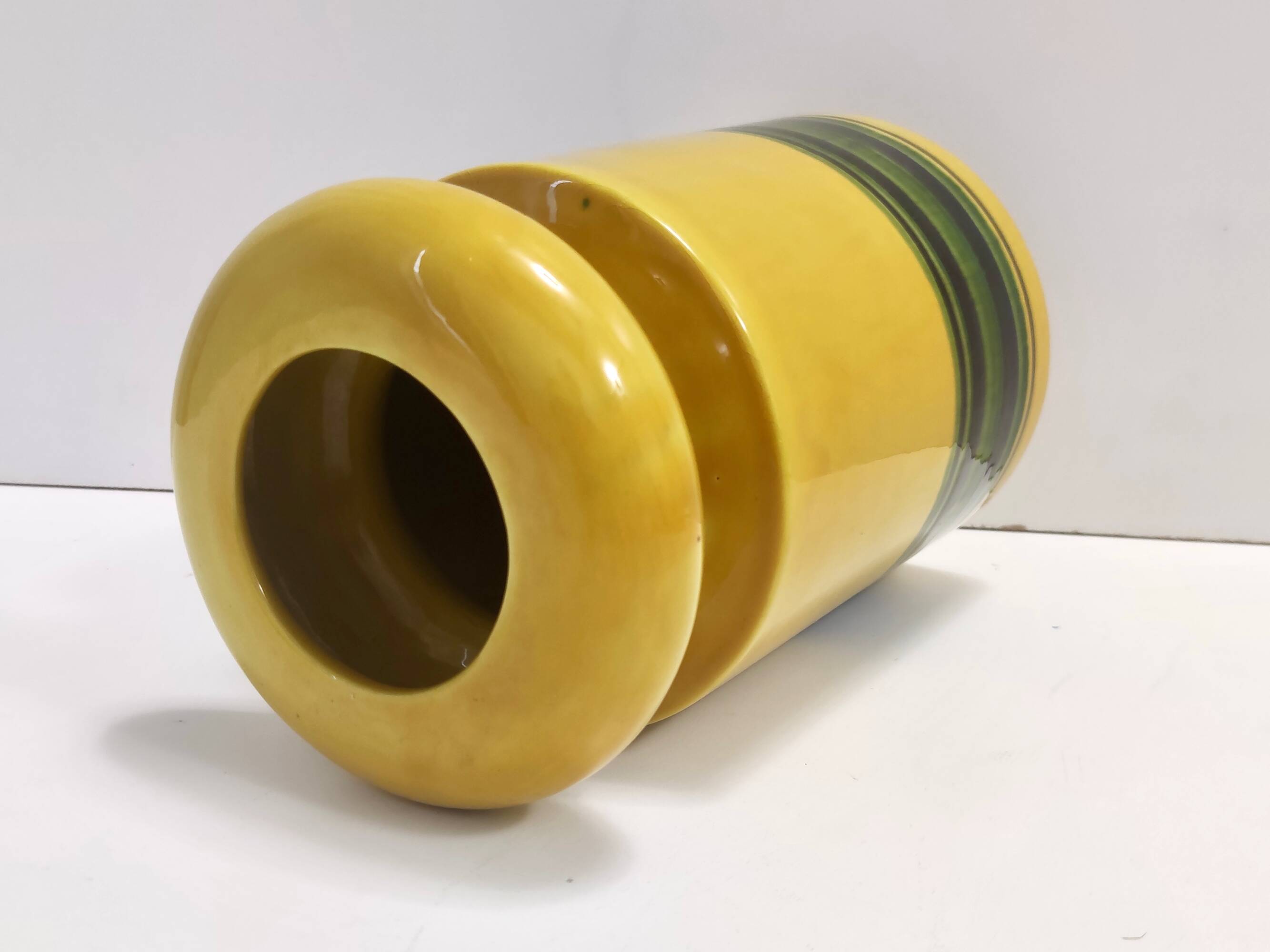 Set of Three Postmodern Blue and Yellow Glazed Vase and Bottles by Parravicini