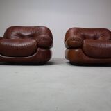 Sapporo leather armchairs by Mobil Girgi, Italy 1970's