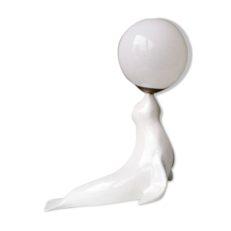 Ceramic lamp with globe from the 1980s