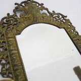 Pair of 3-light beveled mirror wall lights in Napoleon style, gilded bronze
