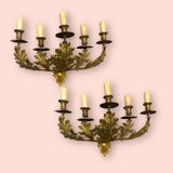 Vintage Italian Gold Gilded Tole Sconces, 1960s, Set of 2