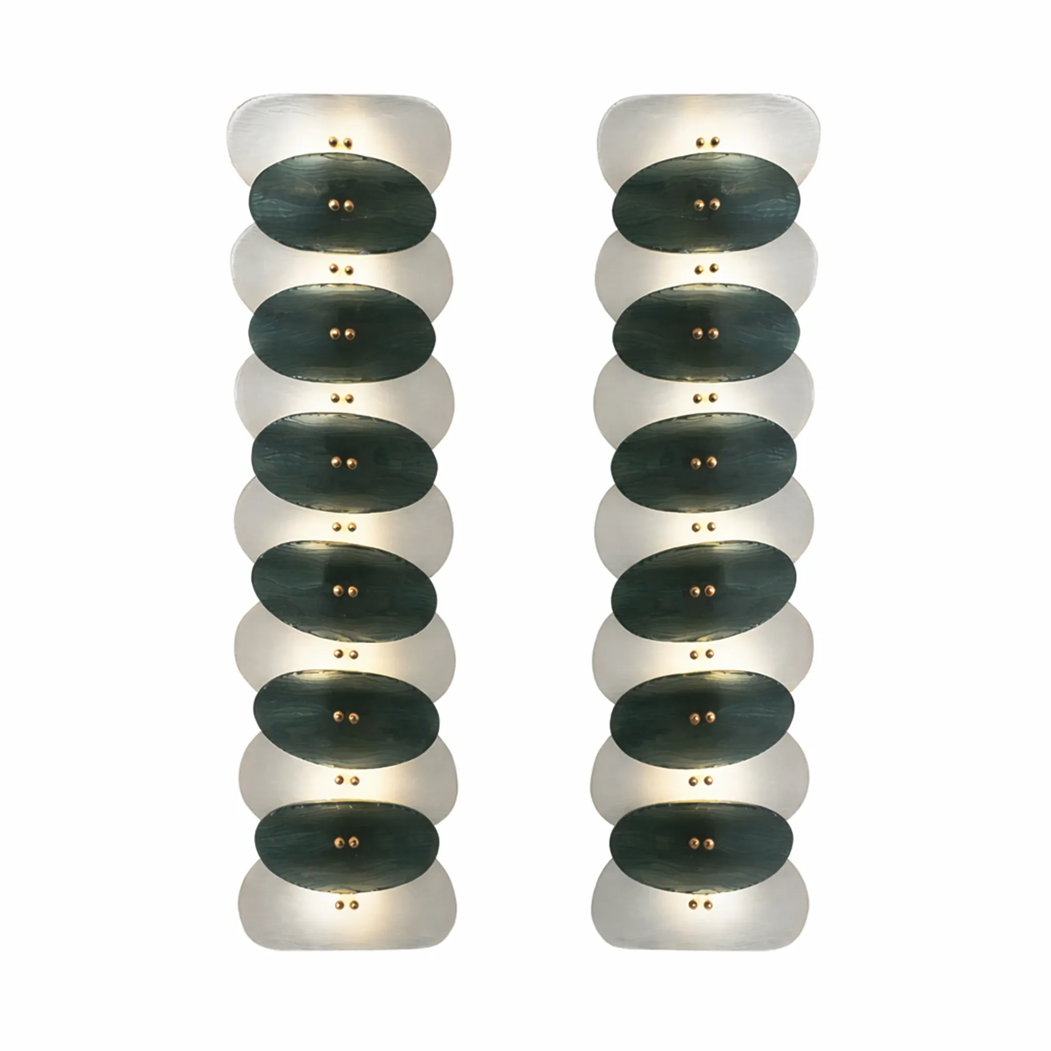 Mid Modern Green And White Murano Glass and Brass Italian Wall Sconces