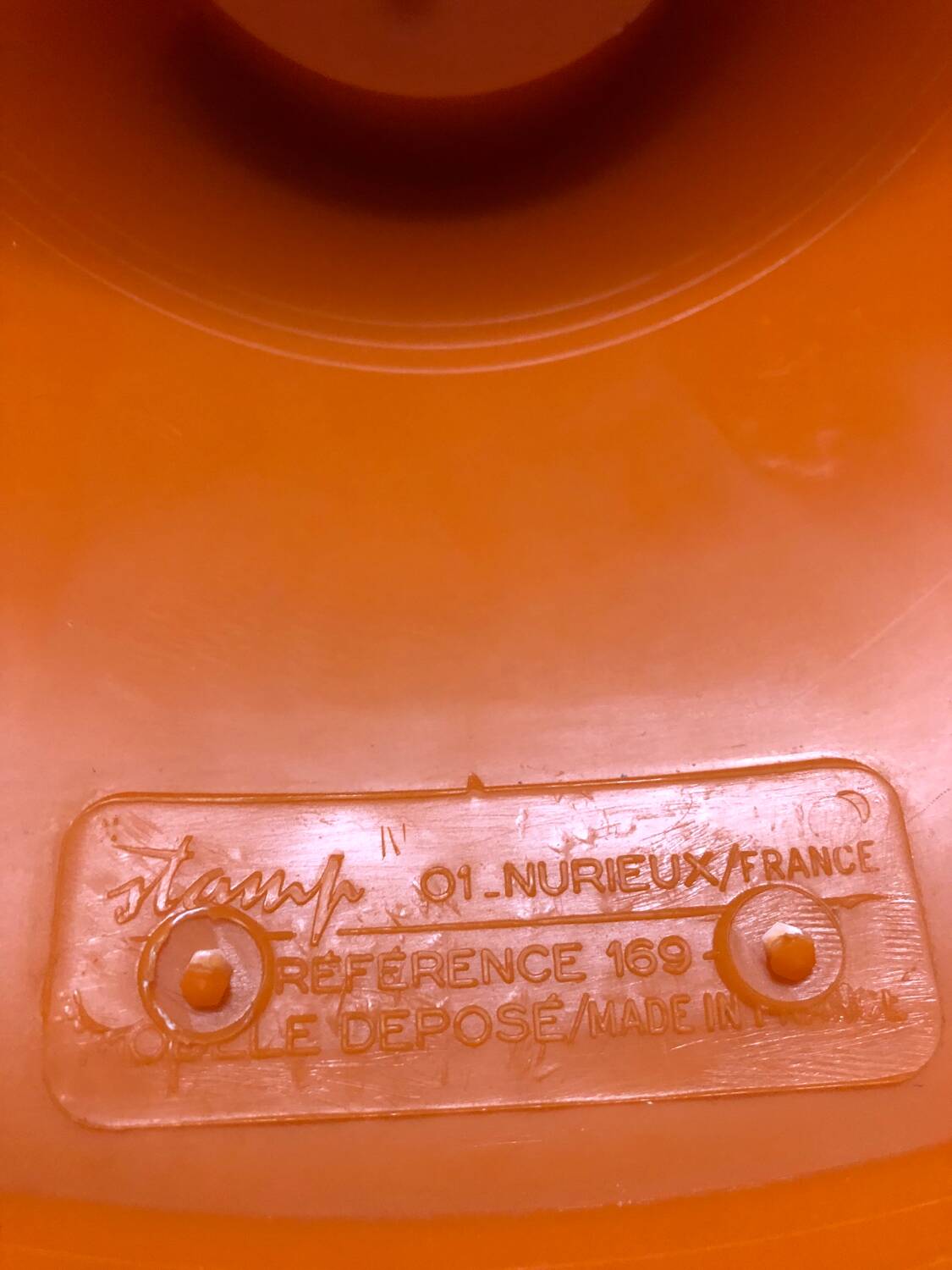 Vintage orange Tam Tam stool – Original stamp – 1970s