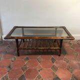 Rattan coffee table and vintage leather link 1970