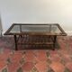 Table basse rotin et lien de cuir vintage 1970