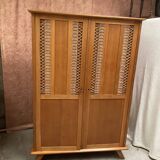 Armoire bois et rotin