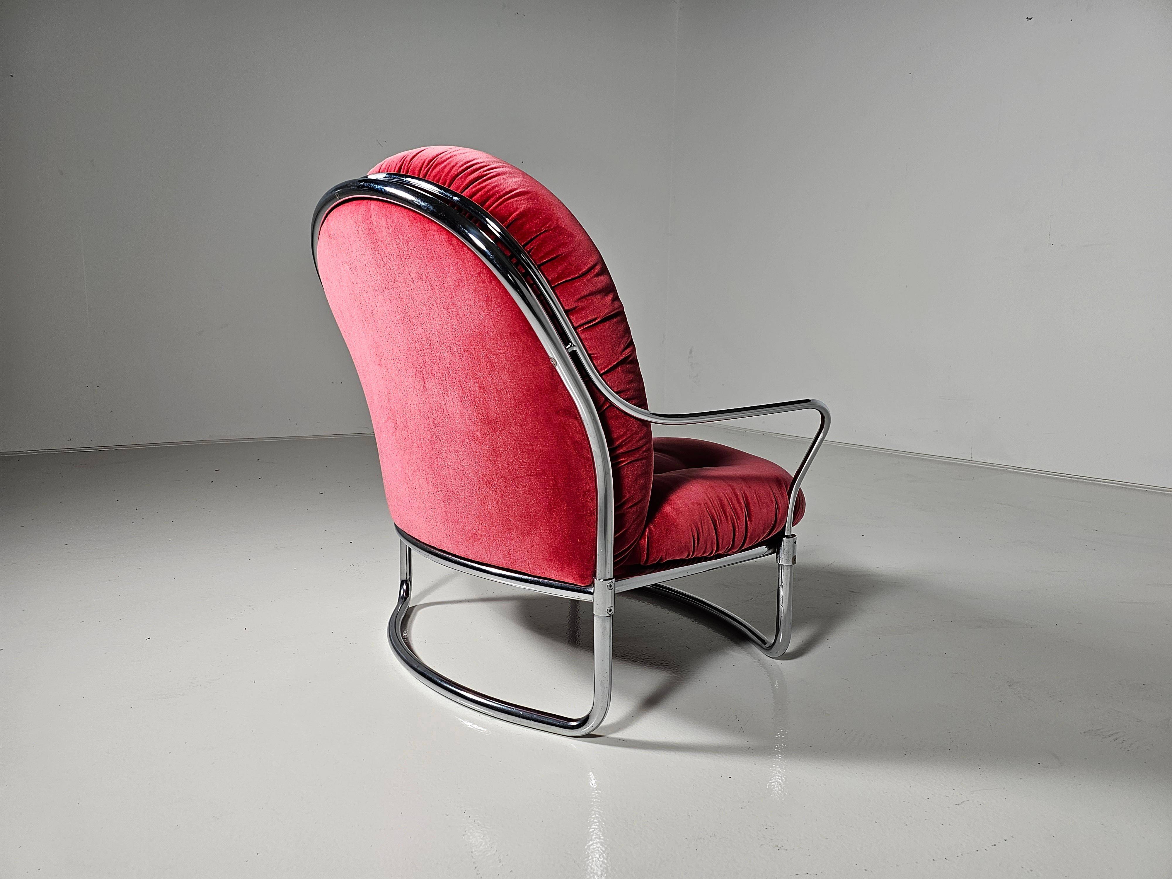 Pink velvet and chrome chaise longue Carlo de Carli for Cinova