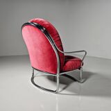 Pink velvet and chrome chaise longue Carlo de Carli for Cinova
