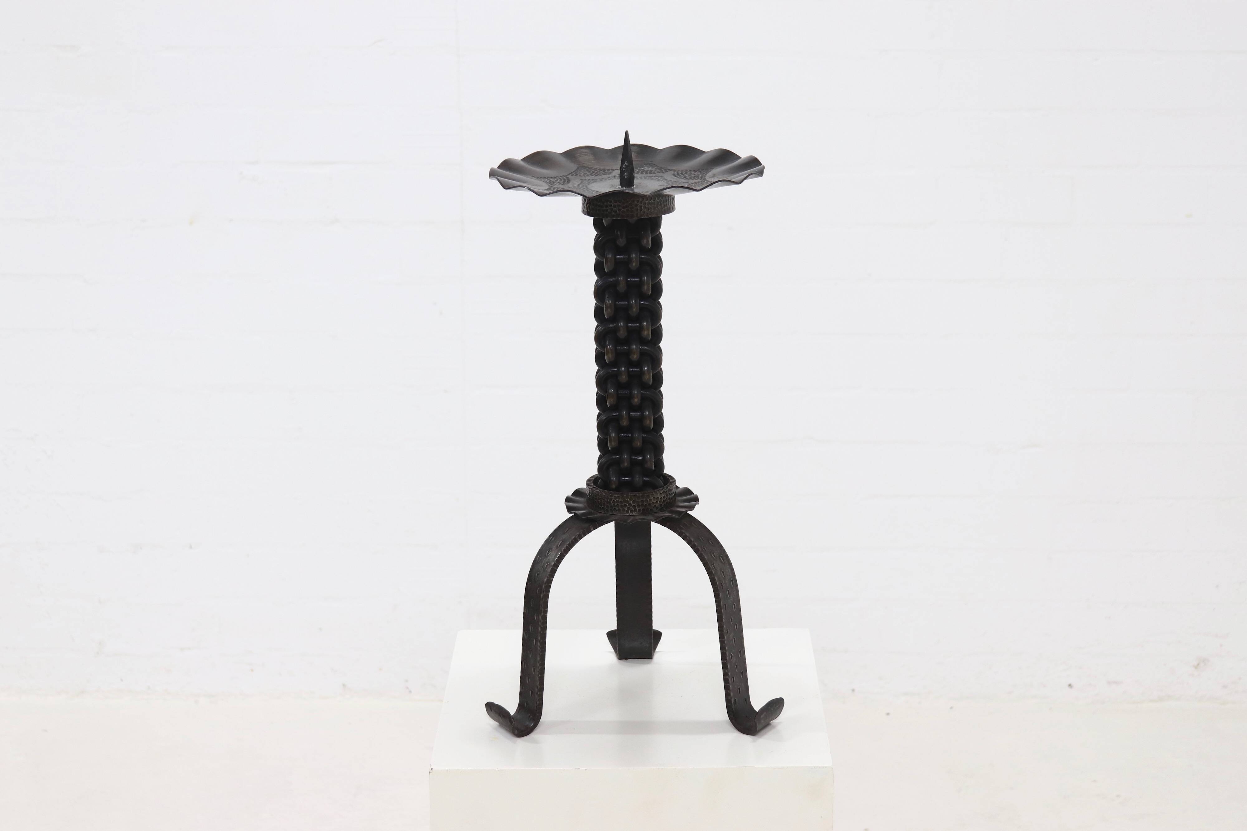 Brutalist Sculptural Wrought Iron Candle Holder 1960s