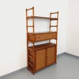 Large vintage rattan, wood and cane bookcase from the 70s