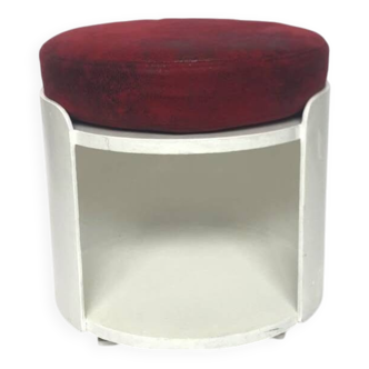 1970 white wooden stool with red cushing