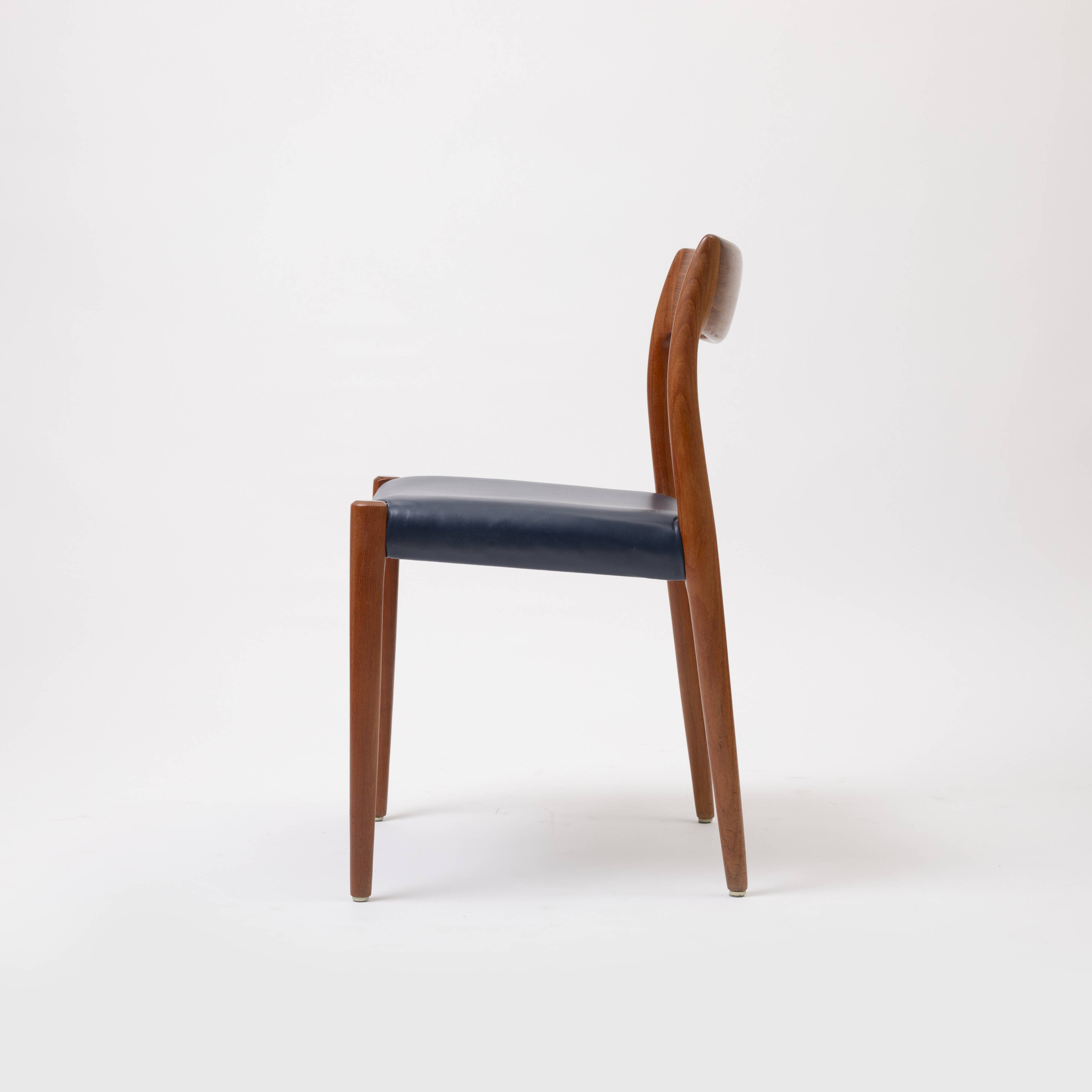 Model 77 Chair in Teak and blue leather by Niels Otto Møller
