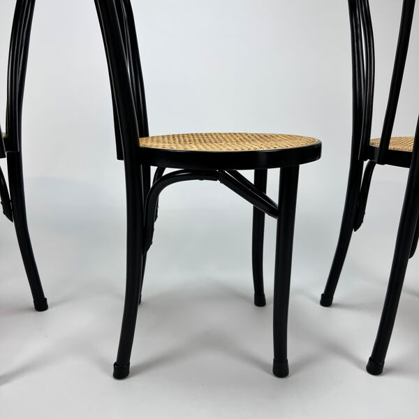 Ensemble de 4 chaises de salle à manger Bentwood et Cane Cafe, années 1990