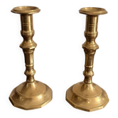 Pair of Octagonal Brass Candle Holders in Louis XIV Style