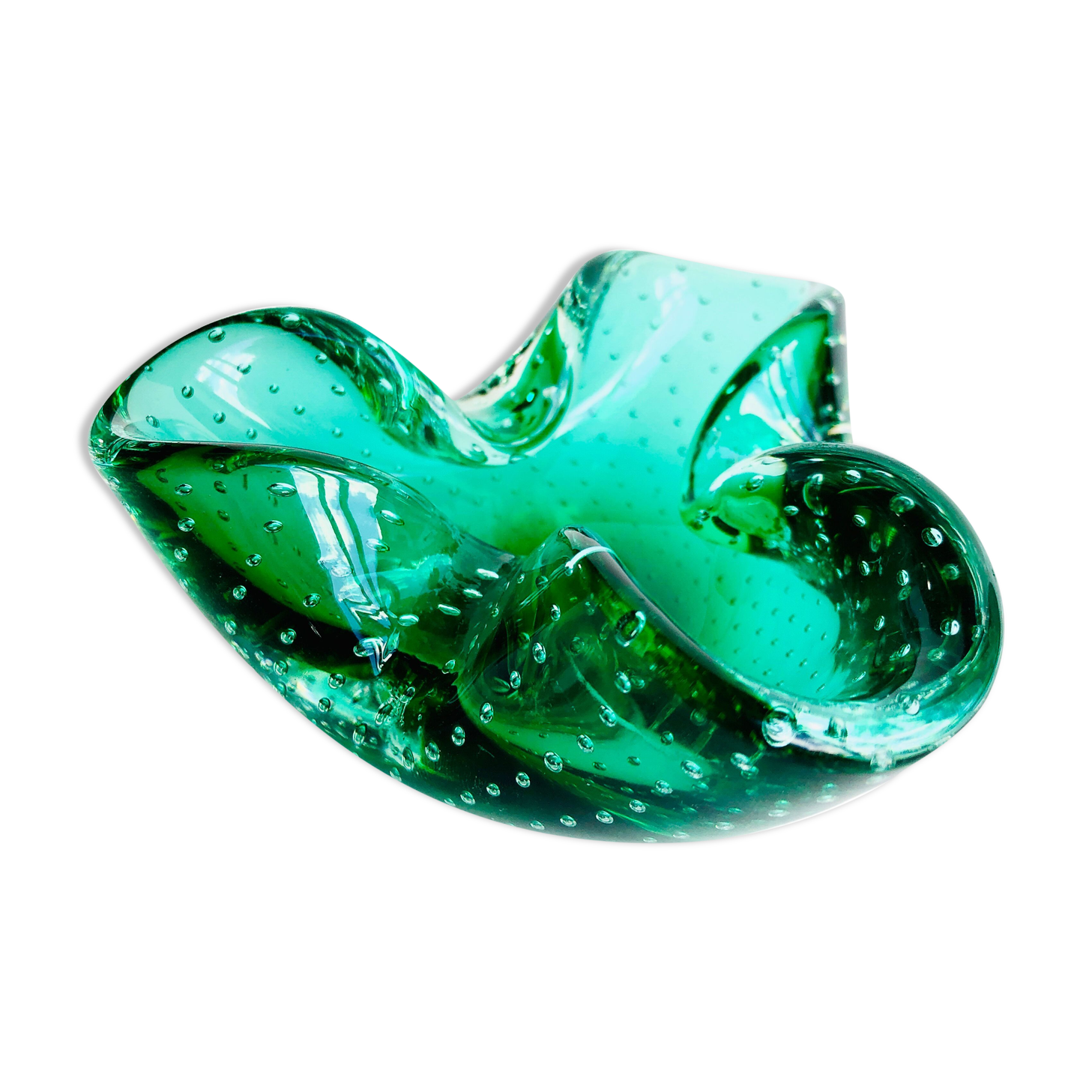 Empty pocket or vintage Italian ashtray in Murano bullicante glass, 1970