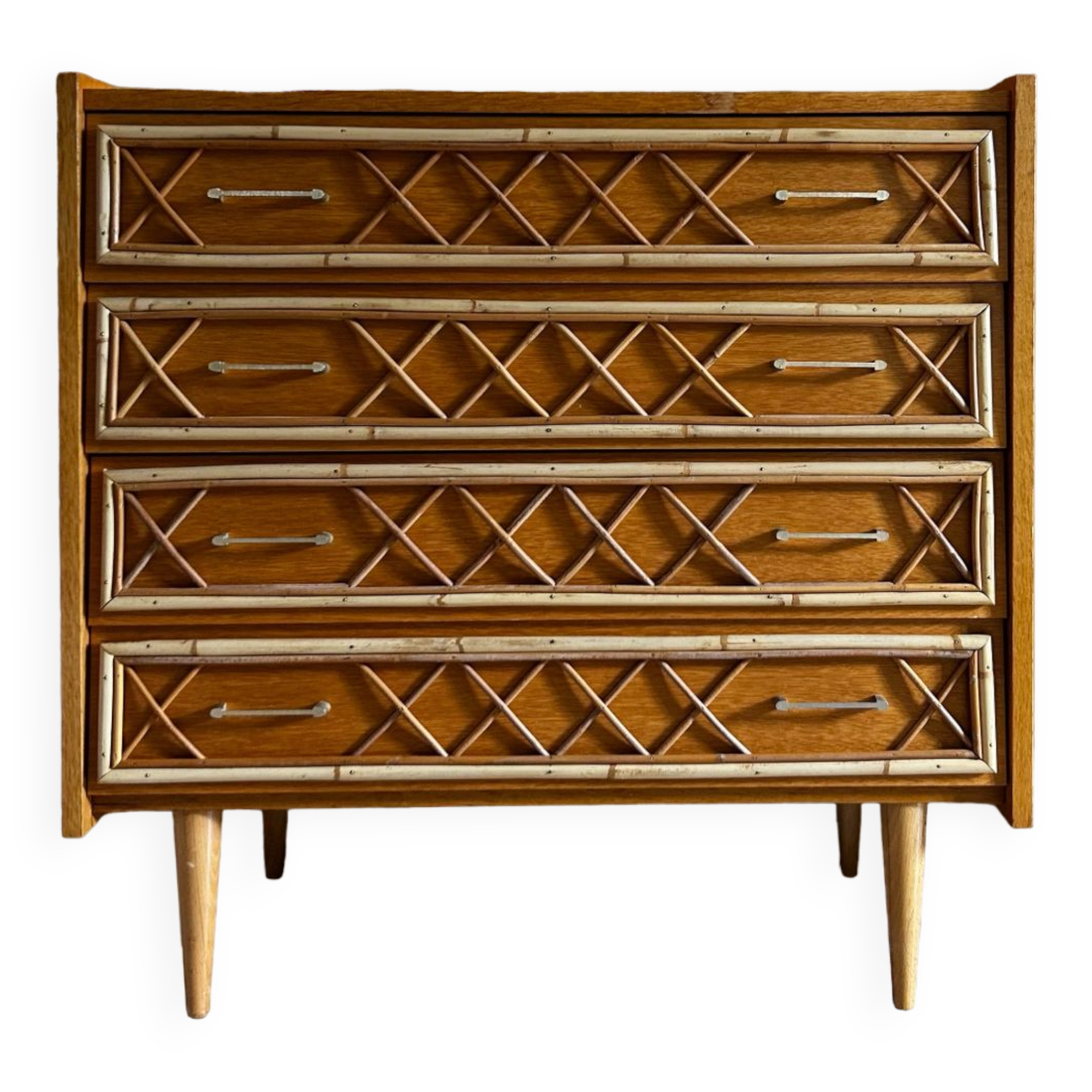 Oak and rattan chest of drawers 1960