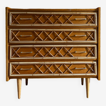 Oak and rattan chest of drawers 1960