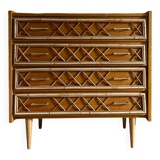 Commode chêne et rotin 1960