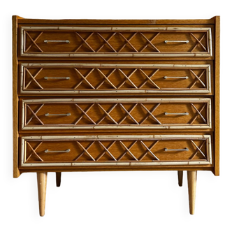 Oak and rattan chest of drawers 1960