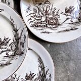 Set of 6 Tunstall flat plates in English Ironstone Amazon pattern circa 1880