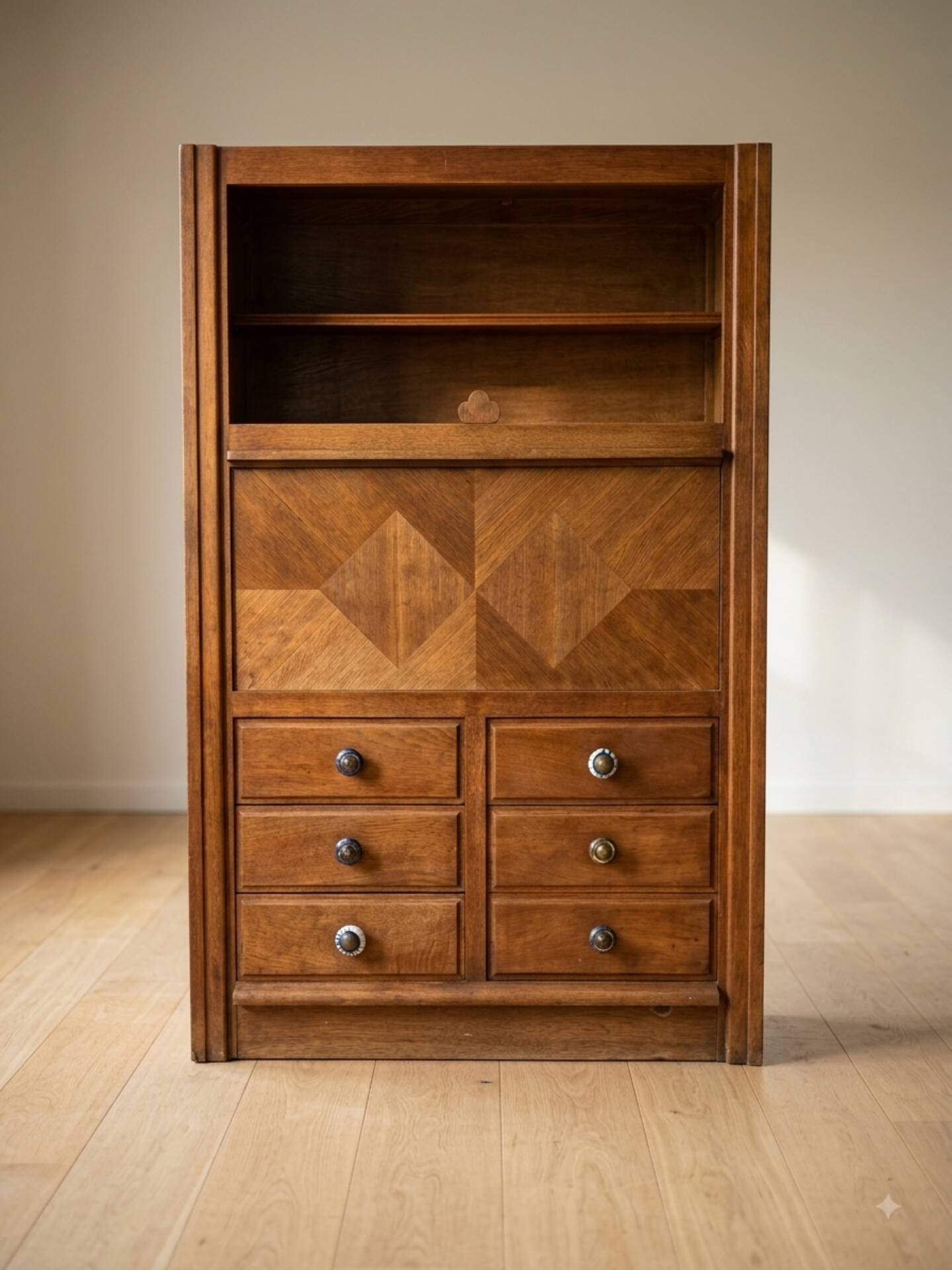 Solid oak library secretary by Guillerme and Chambron
