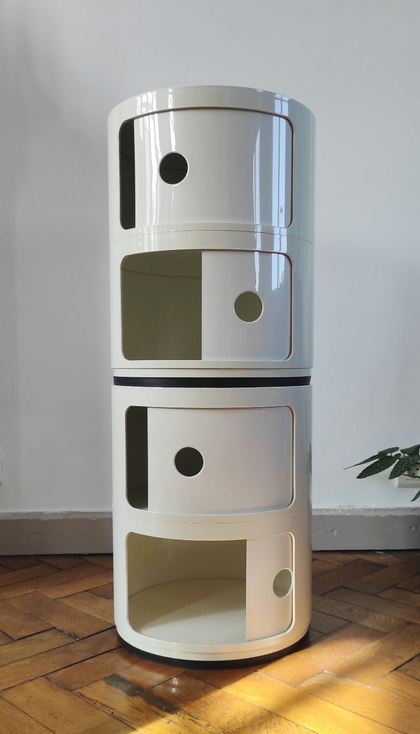 Pair of vintage white/cream Componibili bedside tables - Kartell