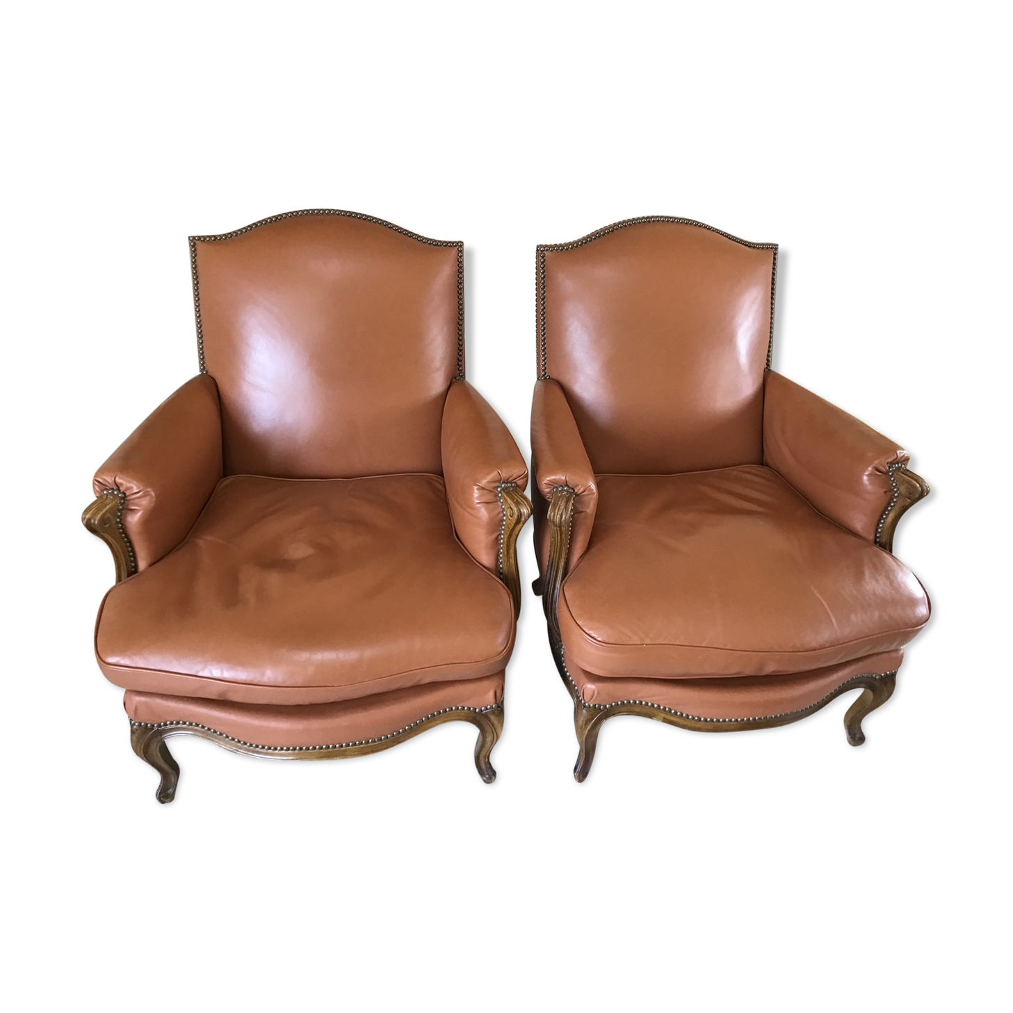 Louis VX style leather armchairs