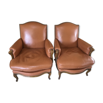 Louis VX style leather armchairs