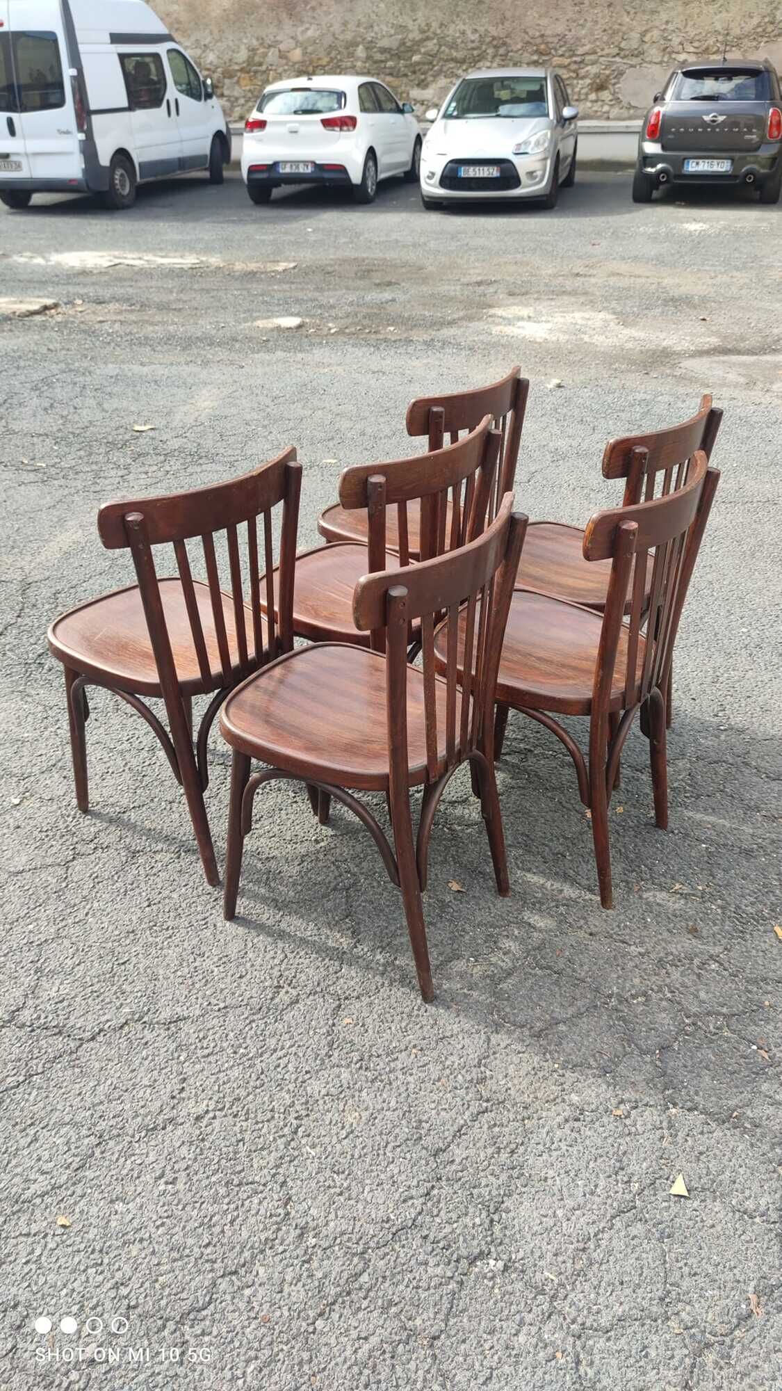 Series of 6 curved beech bistro chairs from Thonet around 1920/30