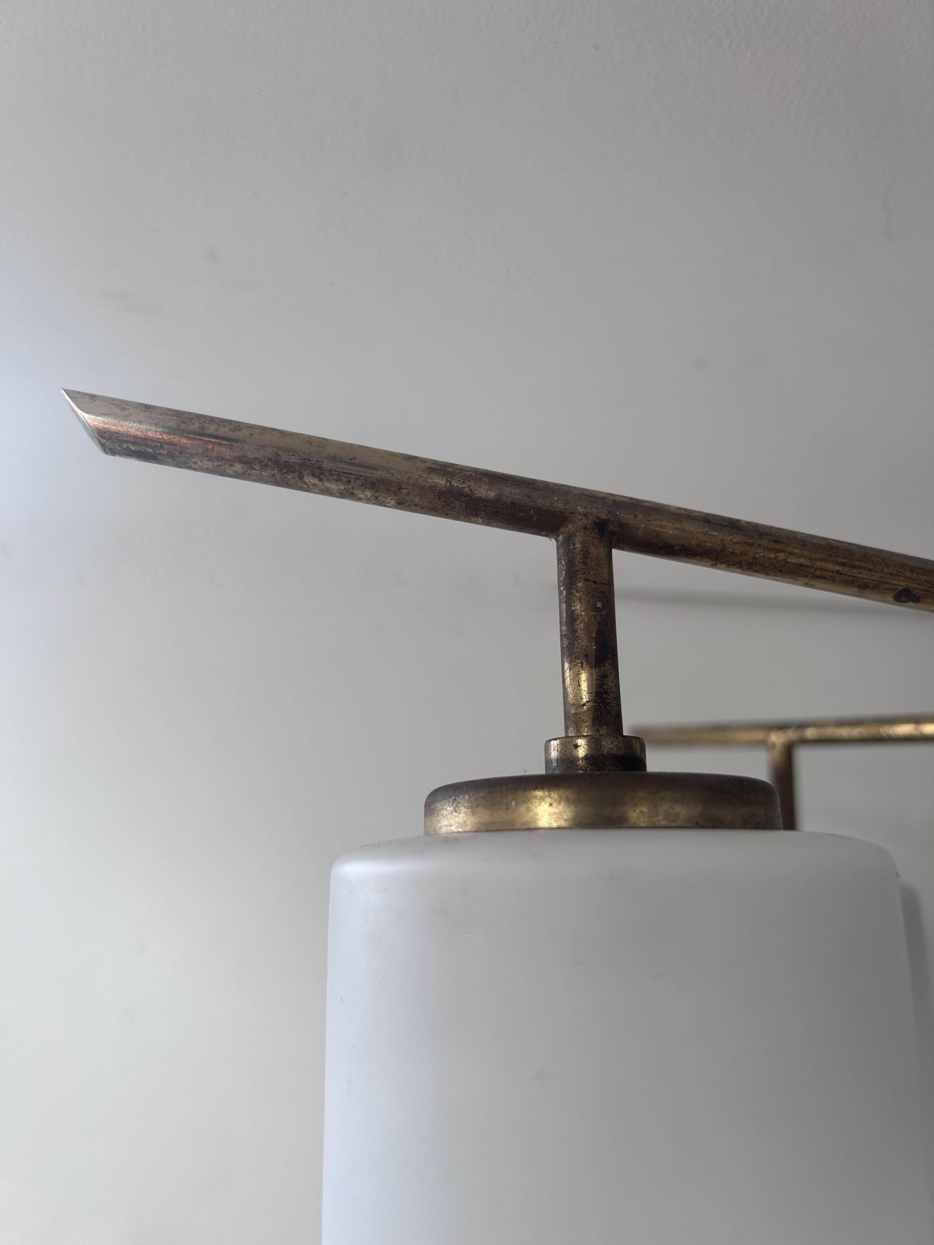 Vintage Italian ceiling light, brass and opaline, 1950