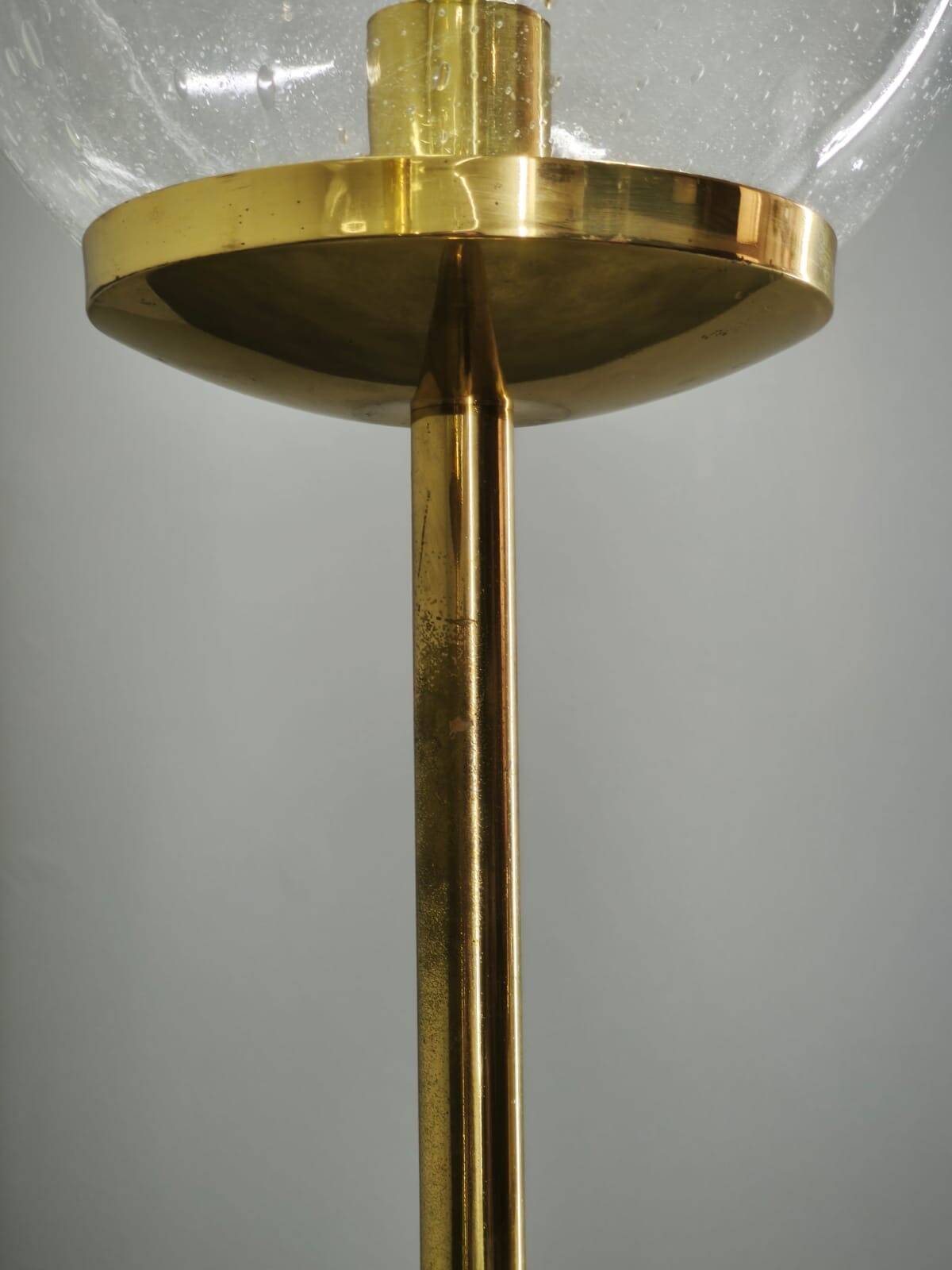 Pair of Space Age Bubble Glass and Brass Floor Lamps, 1970s