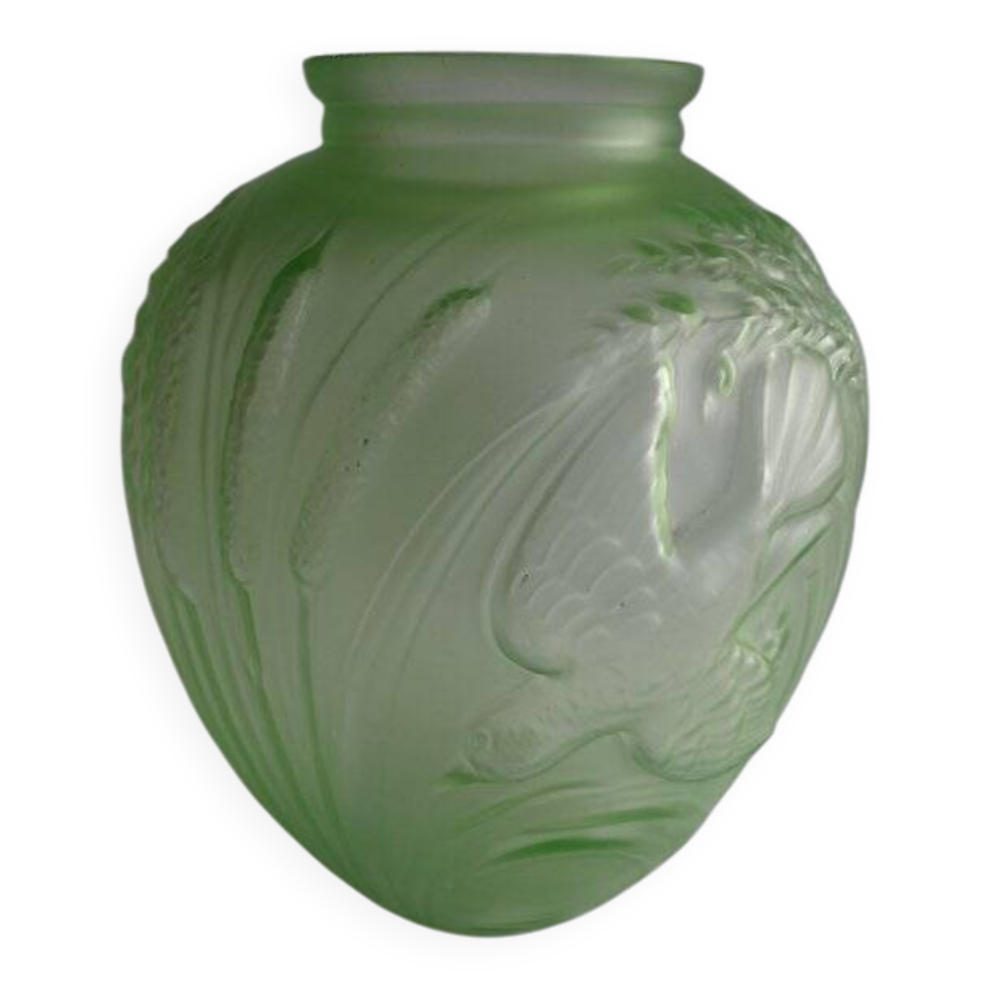 Jobling B2 Bird and Corn Vase Uranium Glass
