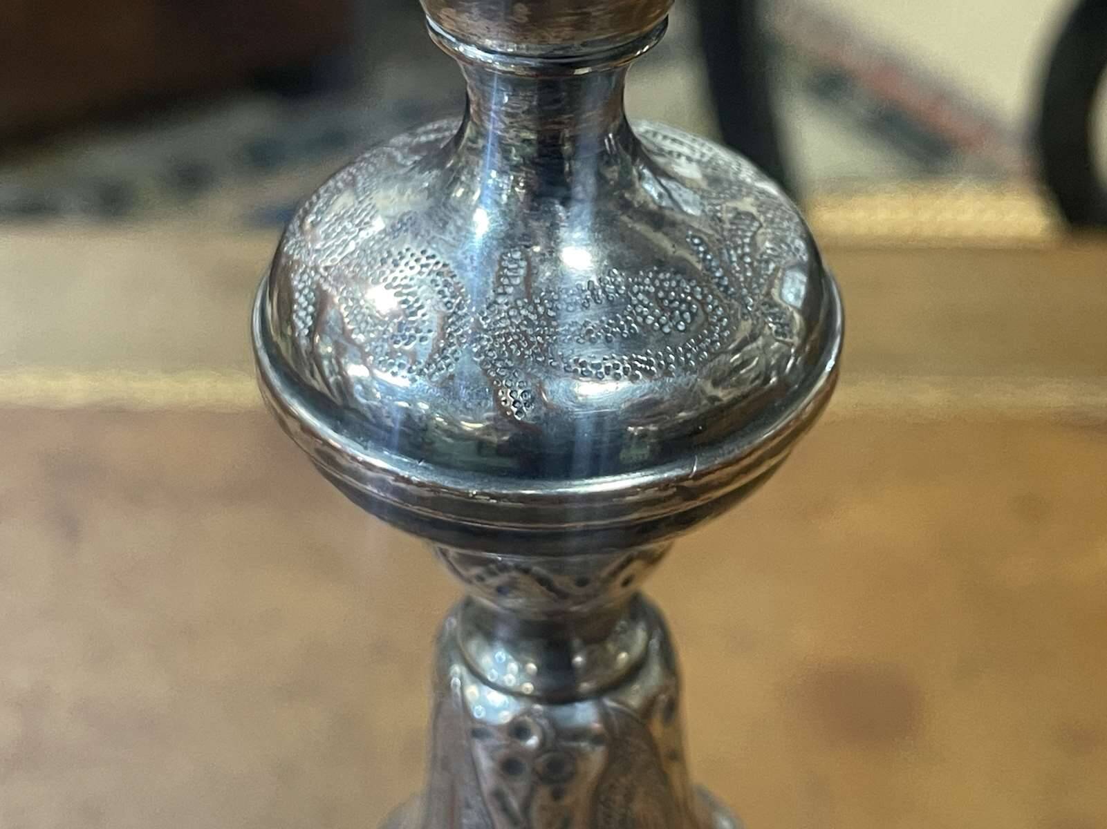 Silver metal candle holder from the early 20th century