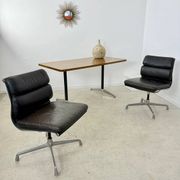 Lot of 2 leather soft pad armchairs chairs EA205 design Charles Eames Herman Miller edition vintage 60s