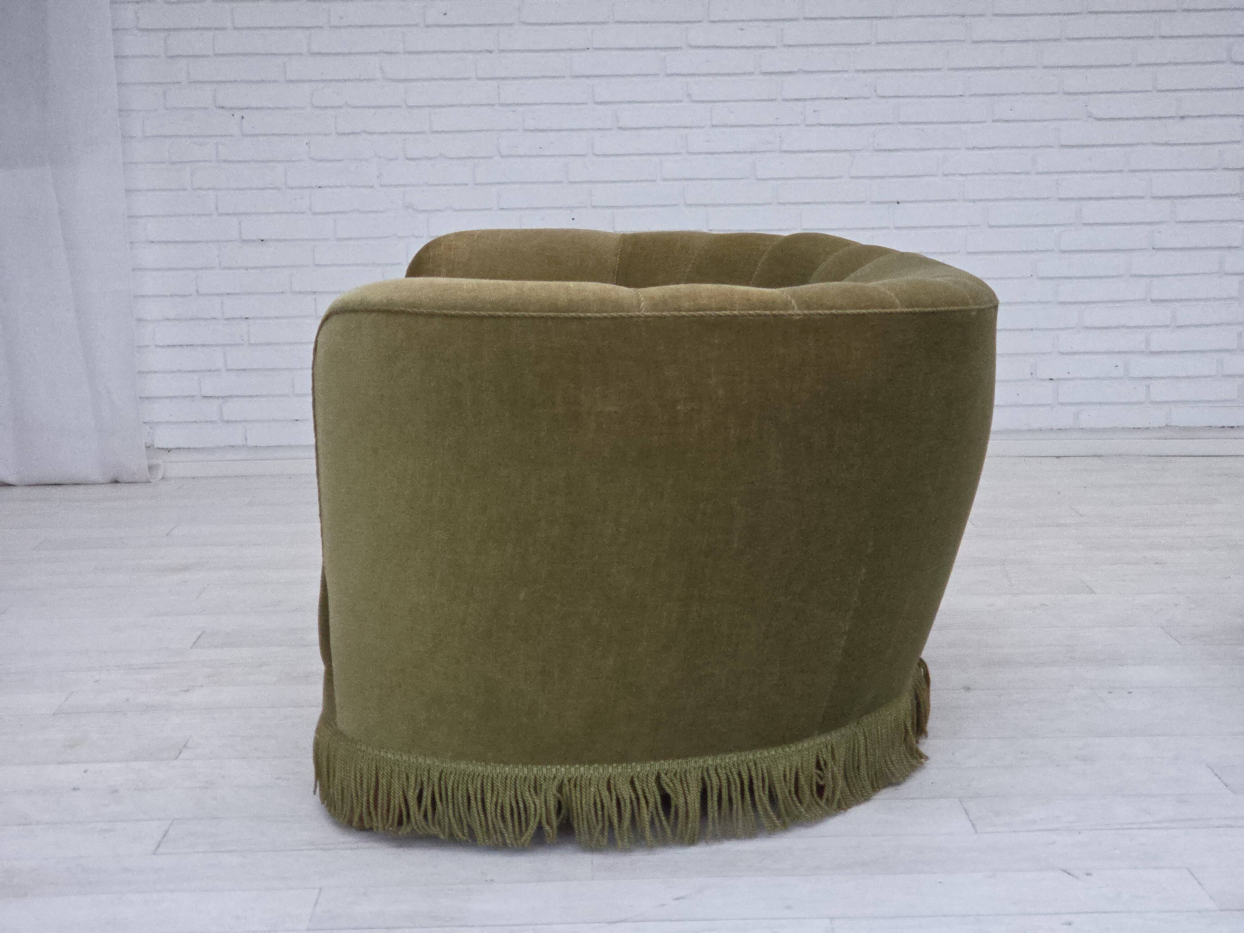 1960s, Danish 2-seater "Banana" sofa, original green furniture velour.