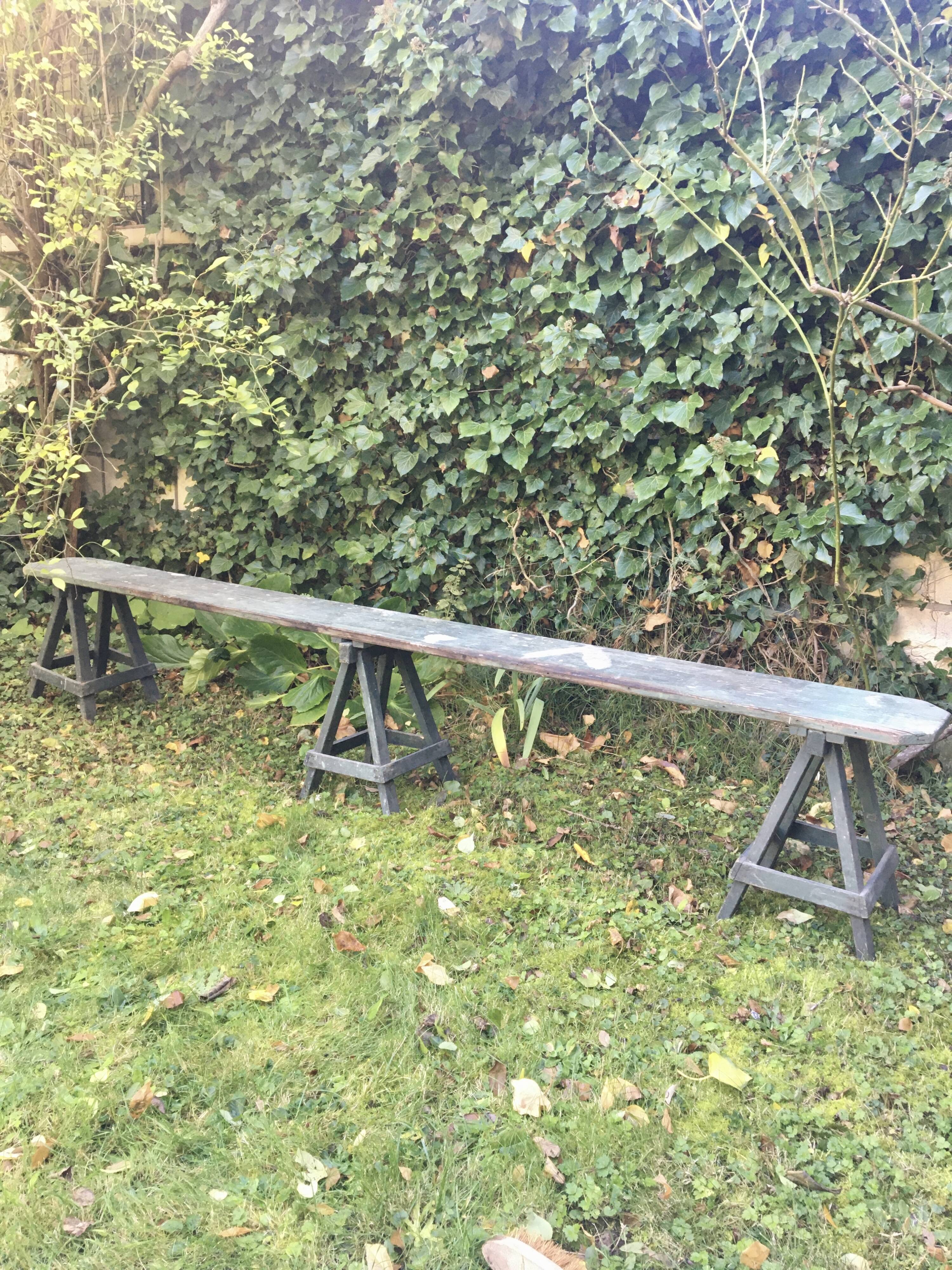 Wooden trestle bench