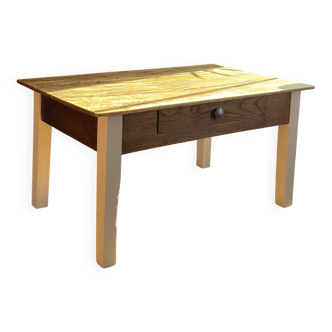 Patinated wooden coffee table with drawer