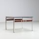 Scandinavian coffee table in metal, teak and smoked glass Denmark 1960