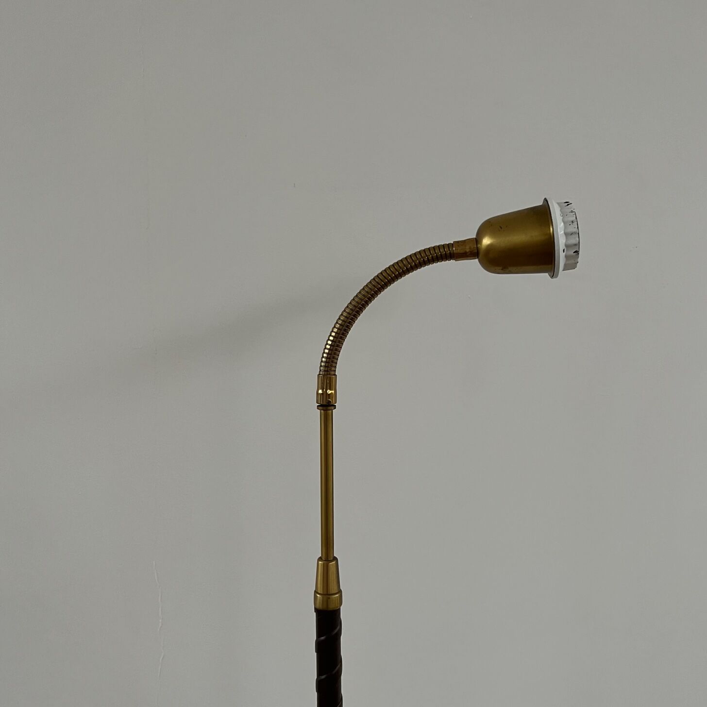Danish Mid-Century Leather and Brass Adjustable Floor Lamp