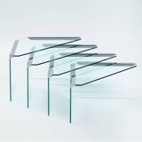 Tables gigognes Galotti & Radice en verre chromé, lot de 4, Italie, années 1970
